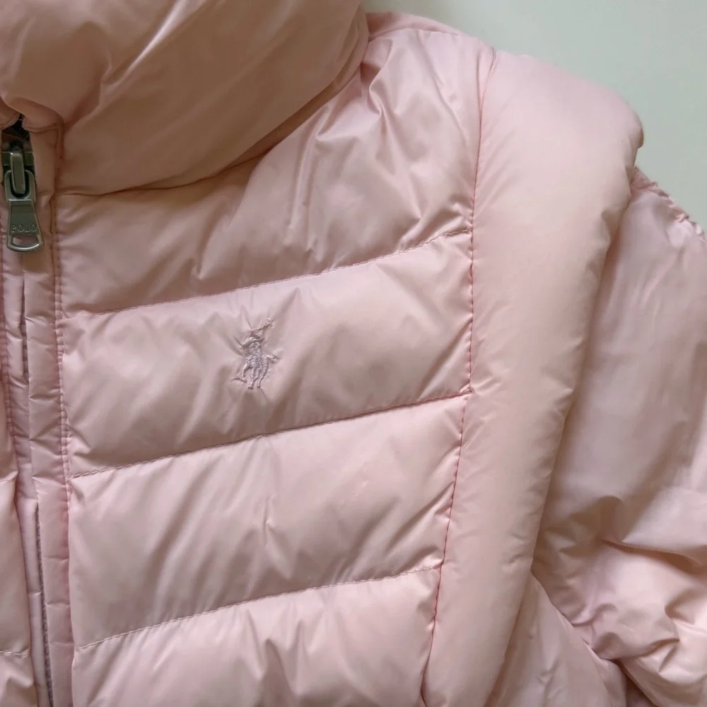 Polo Ralph Lauren Girls Pink Ruffled Adjustable Puffer Jacket & Vest - Size 6